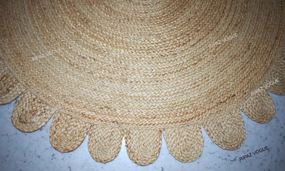 Jute Teppich Rund Beige Jakobsmuschel Handarbeit Juteteppich Wohnzimmerteppich - Bild 3 von 4