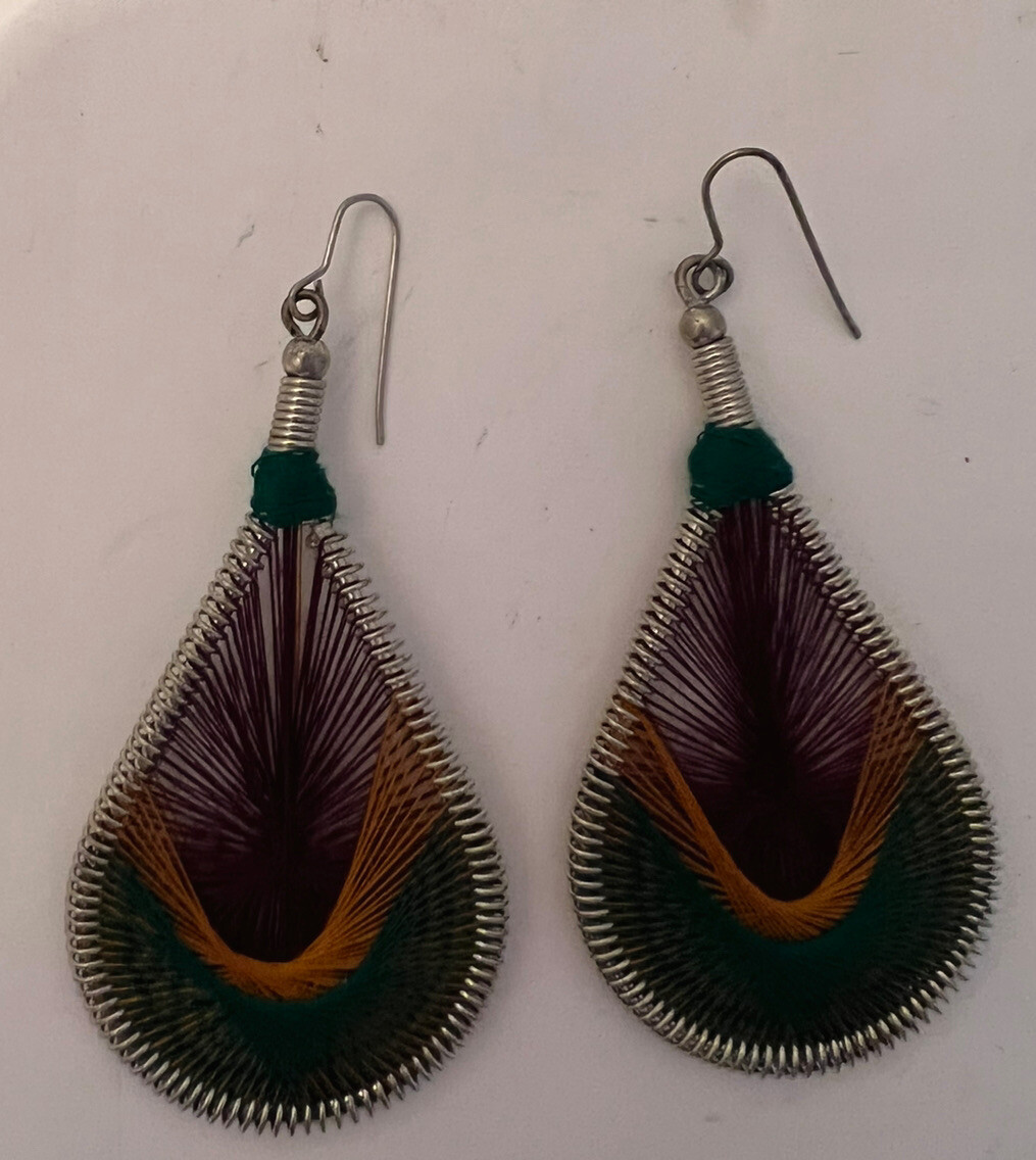 String Art Threaded Drop Dangle Earrings Purple G… - image 1