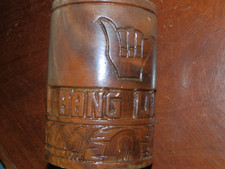 Hand Carved Wooden Wood Mug HANG LOOSE Cup Vintage Has Wear 5 x 3.5"