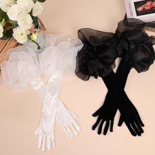 Lady Velvet Ruffles Gloves Long Opera Retro for Wedding Evening Dress Party Chic