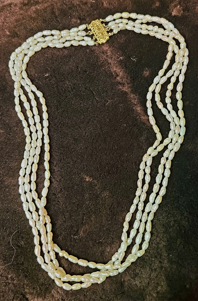 Collar de perlas barrocas blancas de 4 hilos de oro amarillo de 14kt de 19 pulgadas