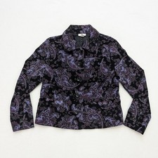 Charter Club Women's Jacket Size L Black Purple Print Corduroy