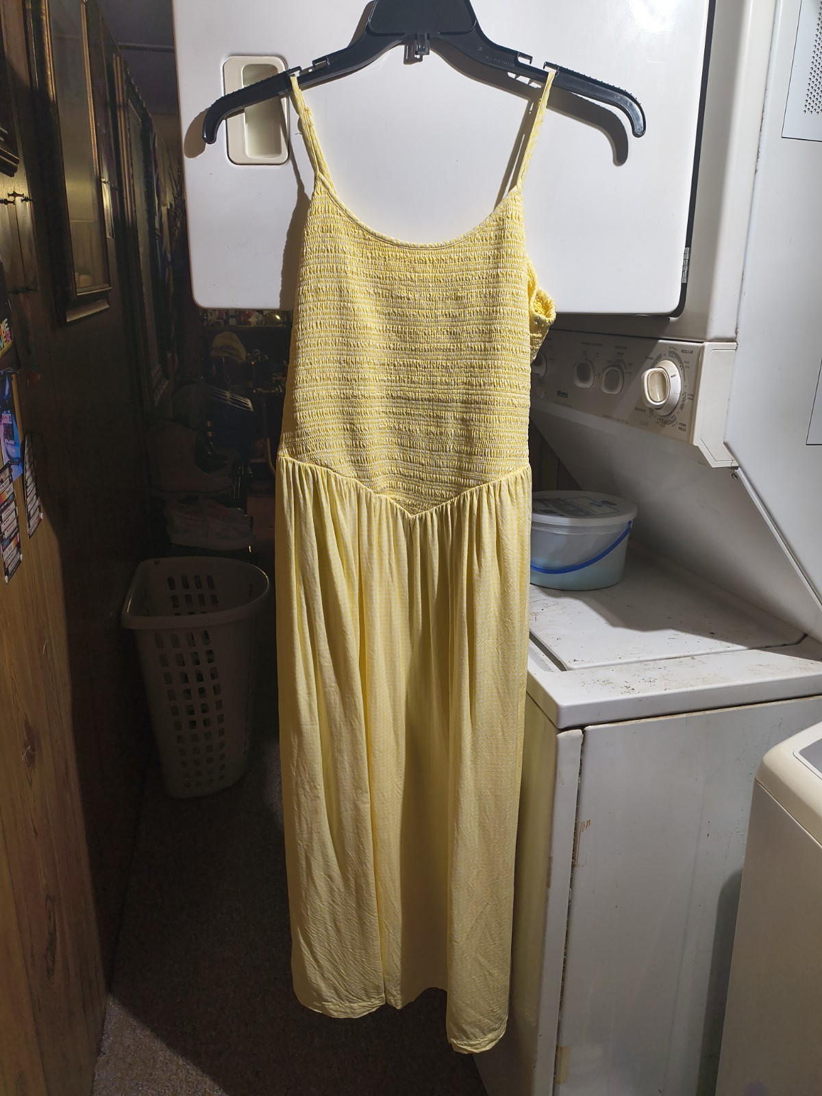 A NEW DAY Yellow & White Checkered Long Cotton Smocked Sundress Size Large