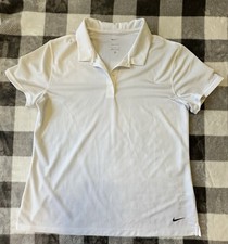 Nike Dri Fit Polo Shirt Womens Large White Short Sleeve Athletic Golf Top