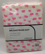 NWT Pottery Barn Modern Baby ORGANIC BRUSHSTROKE Crib Sheet NEON PINK/WHITE dots