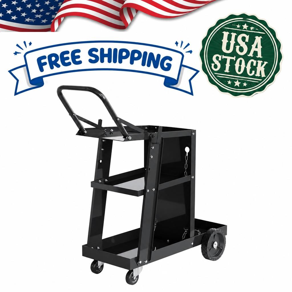 Heavy-Duty 3-Tier Welding Cart 400 lbs Capacity Steel Welder Trolley Tool