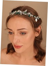 Denifery Bride Wedding Hair Vine Headband Rhinestone Green Crystal Headpieces