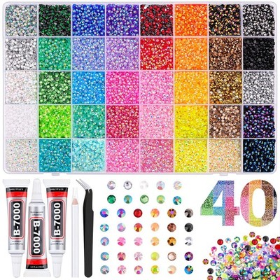 40,000 Pcs Multicolor Jelly Rhinestones - 3mm Flatback Gems & B7000 Glue Kit for