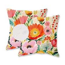 Spring Summer Floral Pillow Covers 18x18 Inch Set of 2 Waterproof Pink and Or...
