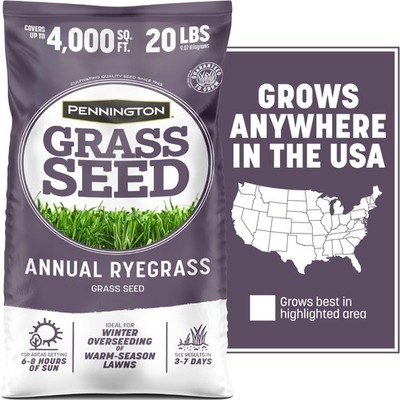 Annual Ryegrass Seed for Sun or Partial Shade Coverage 20 lb Bag Lawn Grass Seed