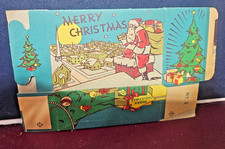 Vintage Merry Christmas cardboard SANTA Tree Chimney CANDY HOLDER Ornament Box