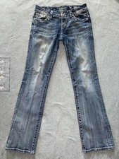 Miss Me Easy Boot Blue Denim Embellished Pocket Jeans Distressed Size 28