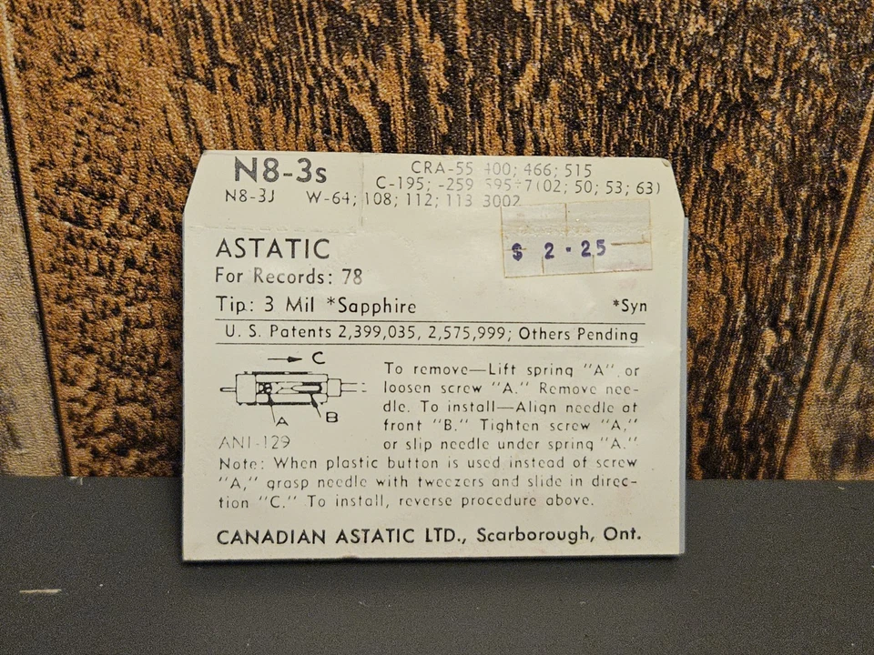 ASTATIC N8-3S SAPPHIRE PHONOGRAPH Needle | New Old Stock - Image 2 of 2