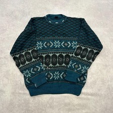 Vintage abstract knitted jumper Patterned Grandad knit sweater Men's L
