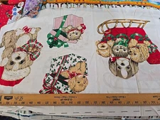Wamsutta Hallmark Christmas Applique Cotton Fabric Panel Puppies & Kittens VTG