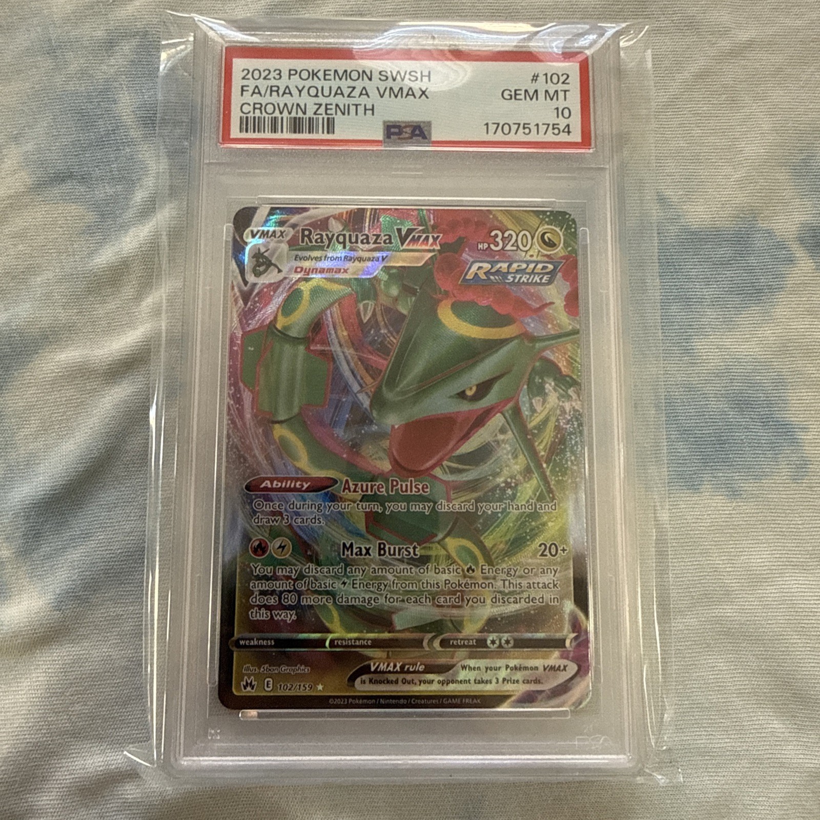 Pokemon PSA 10 Gem Mint Crown Zenith Full Art Rayquaza VMAX 102/159