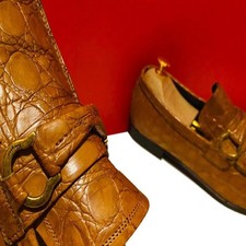 2949.00 FERRAGAMO LUXURY MEN RUSTY BROWN CROCODILE LOAFERS SHOES 8.5 D