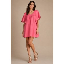Old Navy Pink Cotton Flutter Sleeve Mini Dress Square Neck NWT Womens Small