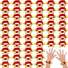 60 Pcs Christmas Wrist Band Bells Bracelets Wrist Band Jingle Gold Bells Brac...