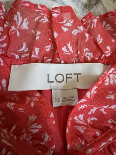 LOFT Floral Print Blouse Women’s Size XS Orange Long Sleeve Boho Festival - Picture 6 of 12