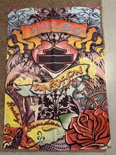 Unique Harley Davidson Flag Banner Decor Pink Purple Roses Birds 42”x29.5”