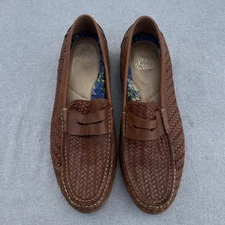 Johnston & Murphy Shoes Mens 10.5 Brown Woven Leather Penny Loafers Slip On