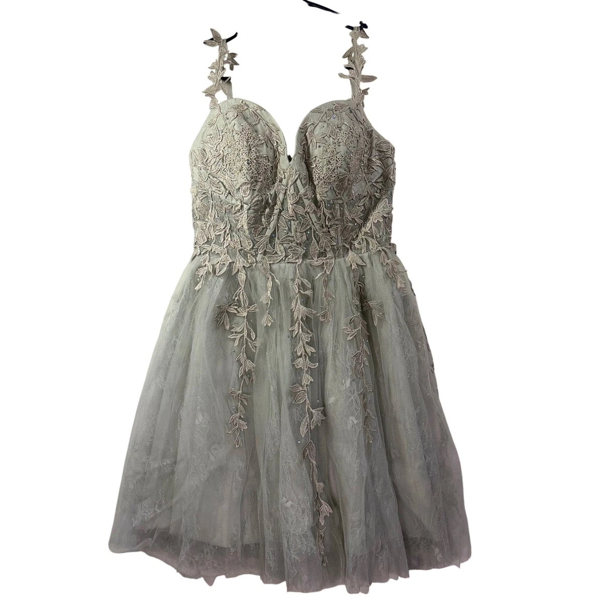 grey dress with lace A Line Tulle Lace Appliques Long Floor Length Formal Prom Dresses US10 / Custom Color main image 0