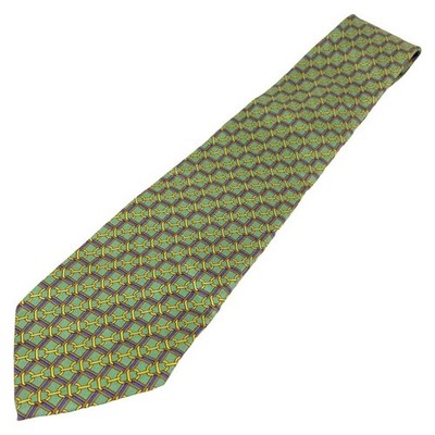 Excellent condition Hermes Chain Dunkle Pattern Silk Tie Green System ...