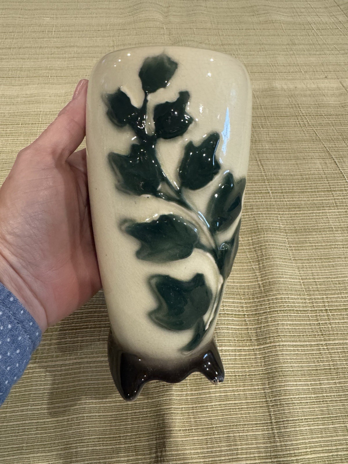 Vintage Royal Copley Footed Vase With Green Ivy Pattern