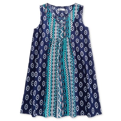 Epic Threads Girls Dress Size M Medieval Blue Geometric Print Tie Front Sleevele