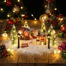 14 Pcs Christmas Village Set for Table Top Centerpiece Decor with Lights Mint...