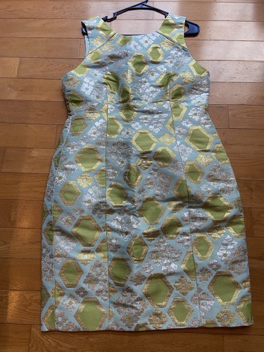 J Crew Collection Dress NWT Ocean Blue Aqua Gold Silver Metallic Brocade Retro