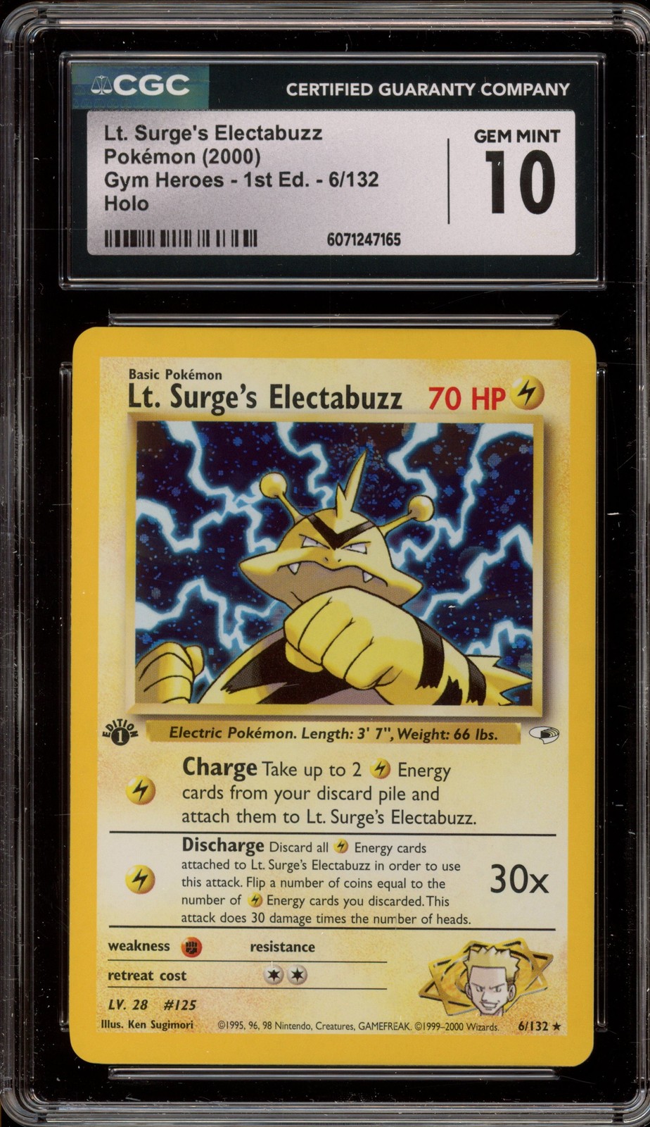 Pokemon Lt. Surge's Electabuzz Gym Heroes 1st Edition Holo Rare #6 CGC 10