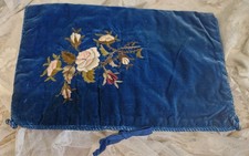 ANTIQUE VICTORIAN VELVET HAND EMBROIDERY ROSE LINGERIE / HANDKERCHIEF CASE