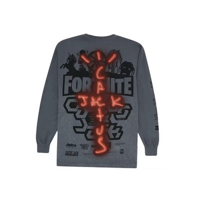 New Cactus Jack x Fortnite Travis Scott Back Bling L/S Tee Washed Grey Size M