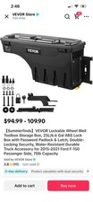 Truck Bed Storage Box Lockable Lid Waterproof Abs Wheel Well Tool Box 6.6 Gal