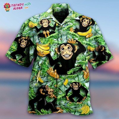 Monkey Loves Banana With Tree Hawaiian Shirt   Trendy Aloha