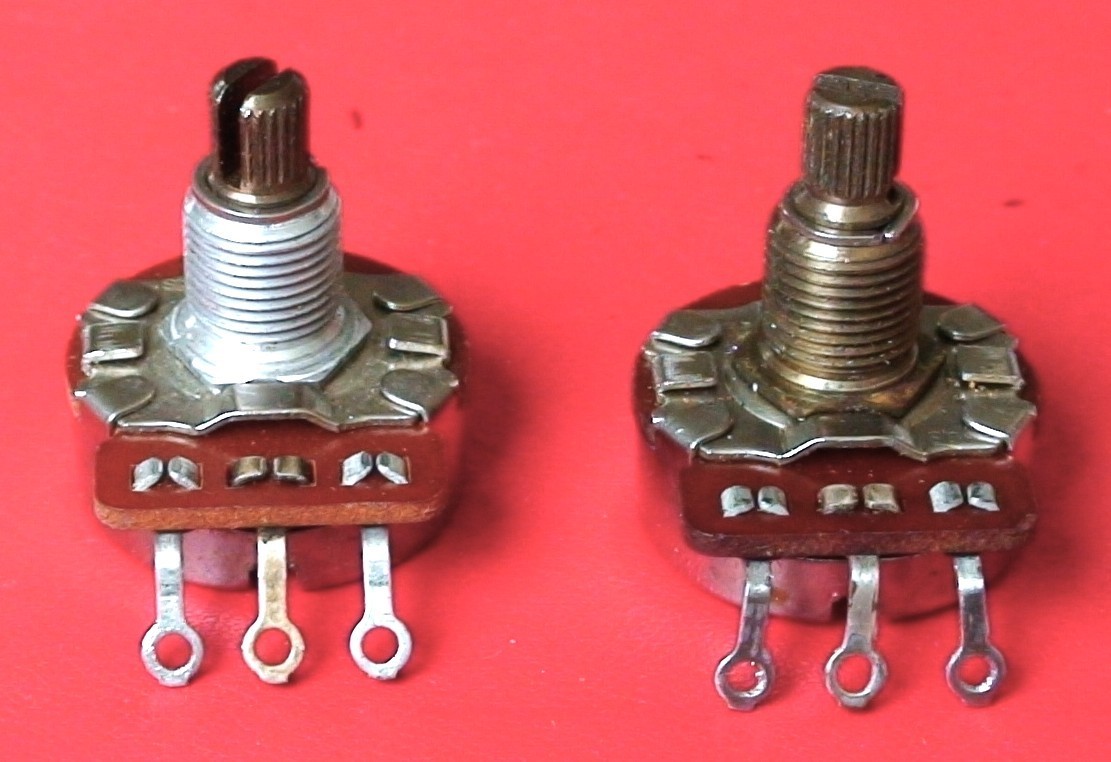 (2) VINTAGE 1975-1976 GIBSON CTS 500K 300K AUDIO MEDIUM SHAFT POT POTENTIOMETER