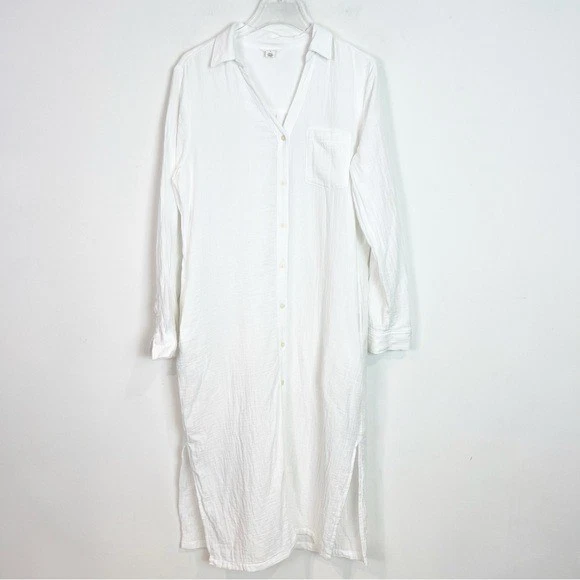 VESTIDO MAXI CAMISA MIDI MANGA LARGA FRONTAL BOTÓN CASLON BLANCO MUJER MEDIANO Foto 2 de 4