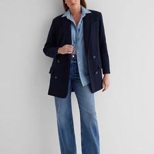 NEW 228 Express faux wool double breasted oversized coat navy sz S