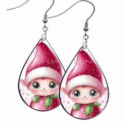 Kawaii Christmas Elf Earrings Teardrop Dangle Drop Handcrafted Holiday Gift