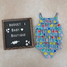 BABY BODEN Colorful Floral Ruffle Swim Suit Size 12-18 Months