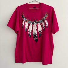 Vintage Screen Stars Best Native American Feathers Graphic Tee Pink XL USA Made