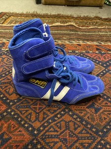 Vintage OMP Racing Shoes Suede Blue Hi Top Made in Italy