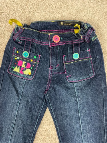Akdmks Denim Jeans Youth Girls 23x18 Stretch Regular Straight Embroidered Blue - Picture 3 of 17