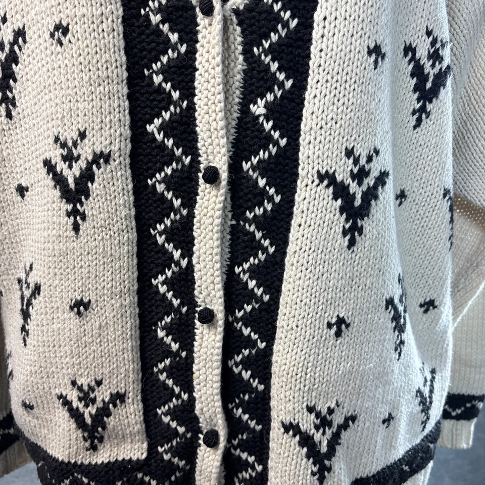 Suéter Nórdico Vintage Años 90 L Cárdigan Ramie Algodón Crema Negro Nudo Botones Foto 4 de 4