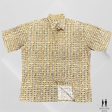 Vintage Pierre Cardin Hawaiian Camp Shirt Aztec Beige Mens L Cotton Short Sleeve