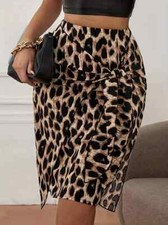 French Style Leopard Print Skirt Chic Midi Length Side Zip, Light Weight Holiday