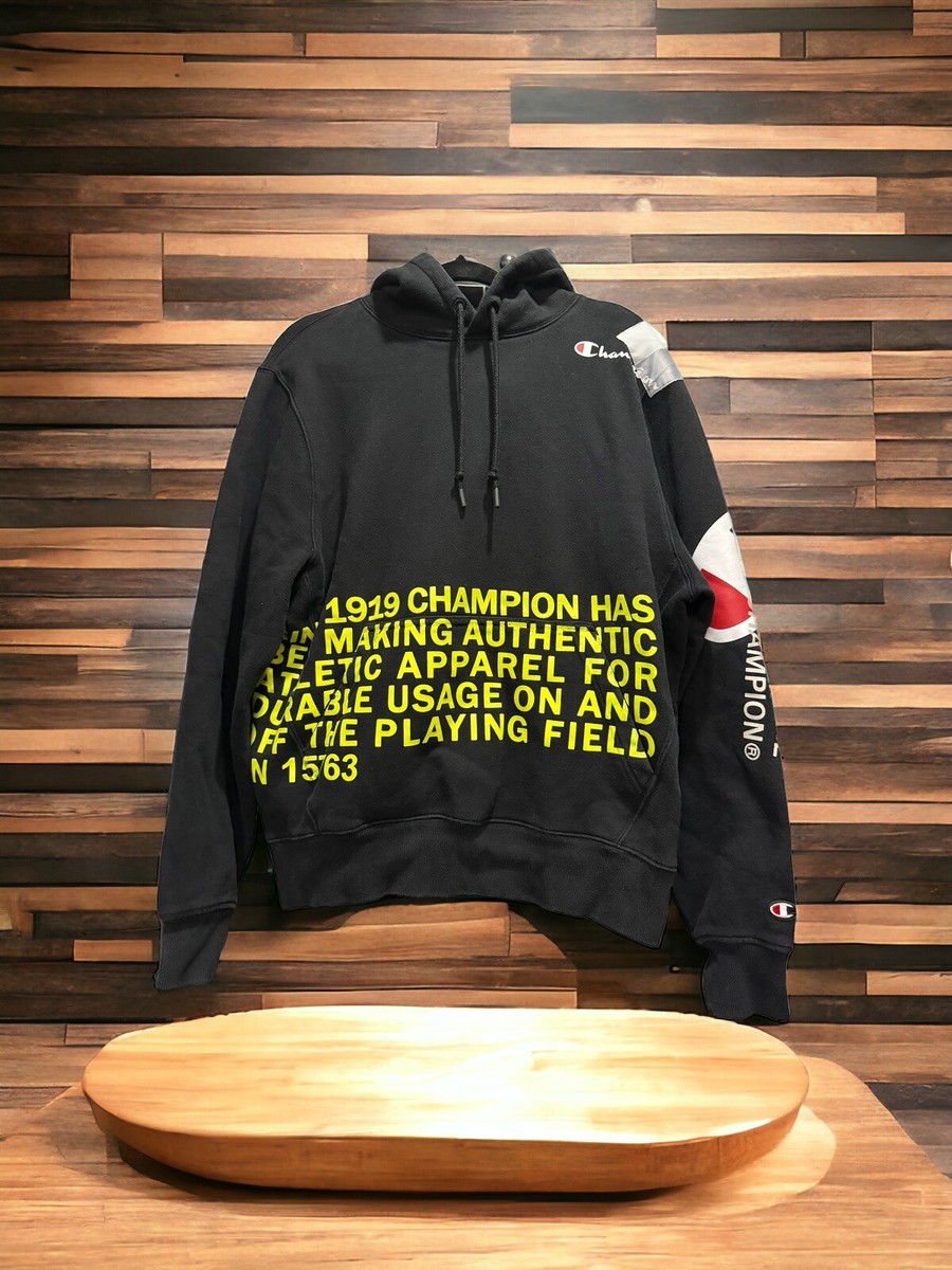 Champion 1919 Rare Men's Hoodie Pullover Thick, Graphic Black Size