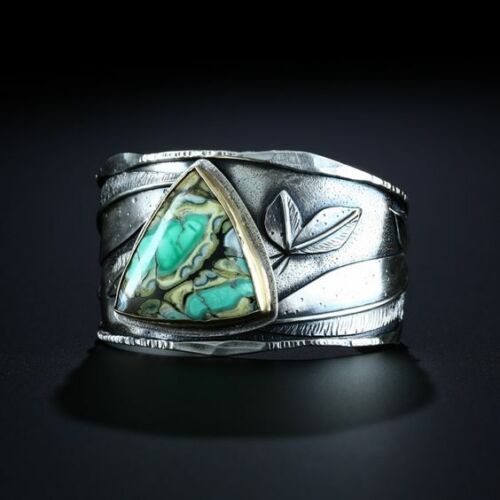 Men's Ring 925 Silver Turquoise Gems Women Jewelry Wedding Engagement Size 6-13 - Photo 1/3